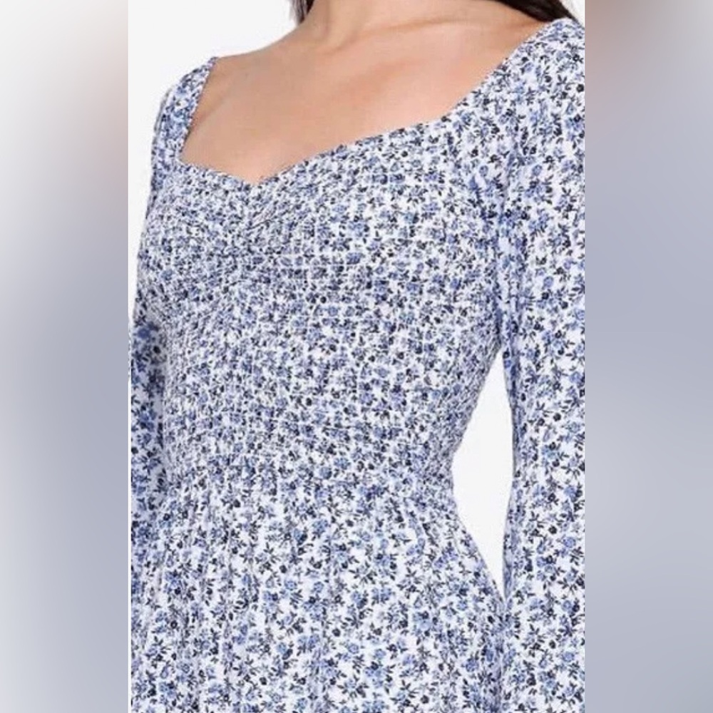 Smocked Blue & White Floral Romper/Dress (Hollister) - Long Sleeves